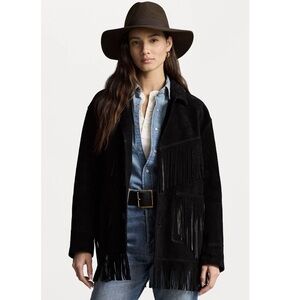 NWT Polo Ralph Lauren Fringe Suede Western Jacket in Black, Size XXL